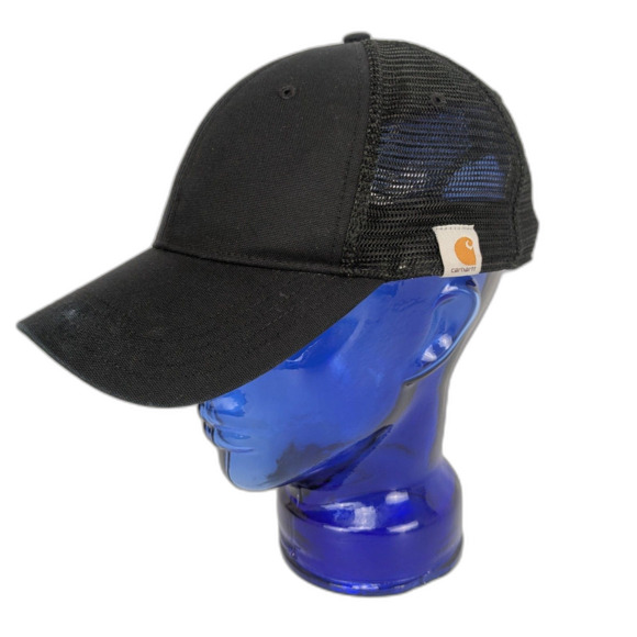 Carhartt Hat Cap Snap Back Black Canvas Mesh Logo Trucker Plain Blank Adult Mens - Picture 1 of 9